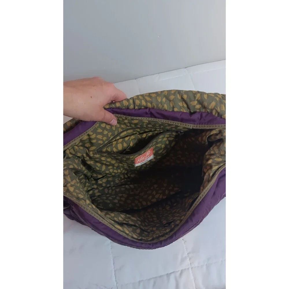 Fossil Key Per Purple/Silver Quilted  Crossbody Messenger Bag